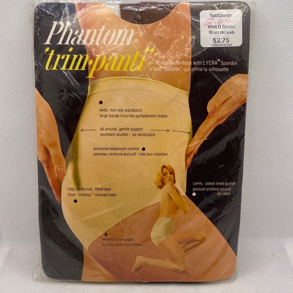 Phantom Trim-Panti Pantyhose Hint O Brown Size Tall Vintage - Picture 1 of 12